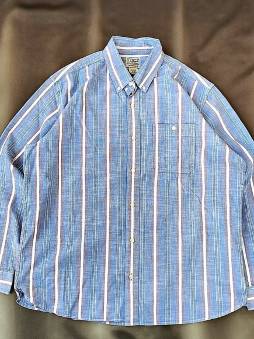 L.L.Bean Traditional Fit Button-Down Shirt Striped Cotton Blend Shirt Size M reg